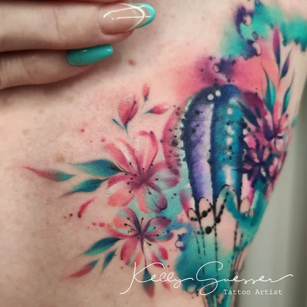 Watercolor tattoo by Kelly Guesser in Toledo