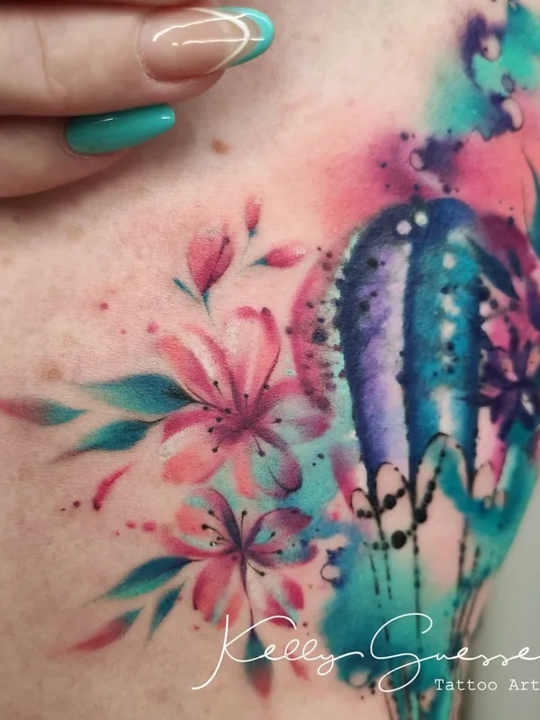female color watercolor татуировка на side #45867 | Тату мастер Kelly Guesser