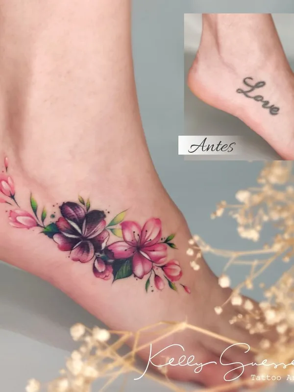 female color watercolor татуировка на foot #45871 | Тату мастер Kelly Guesser