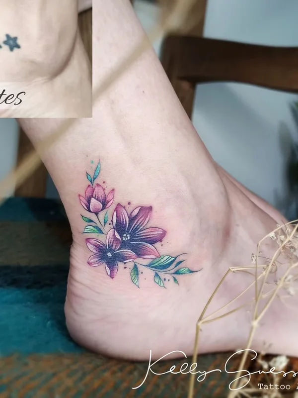 female color watercolor татуировка на ankle #45870 | Тату мастер Kelly Guesser