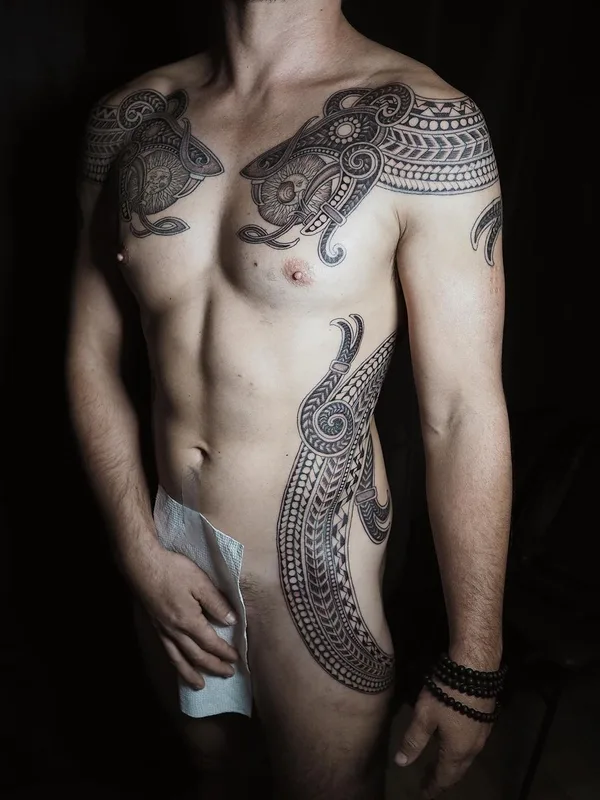 male black tribal татуировка на chest #45889 | Тату мастер Михаил Колесников
