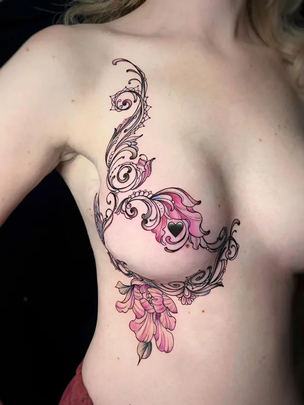 female color ornamental tattoo on chest #45902 | Tattoo Artist Елена Баски