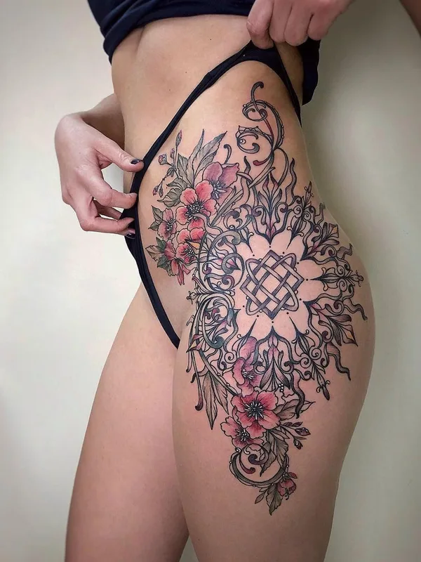female color ornamental tattoo on hip #45894 | Tattoo Artist Елена Баски