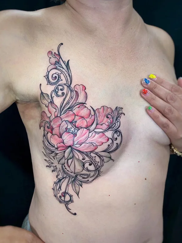 female color ornamental tattoo on chest #45901 | Tattoo Artist Елена Баски