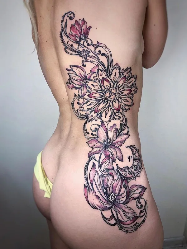 female color ornamental tattoo on side #45903 | Tattoo Artist Елена Баски