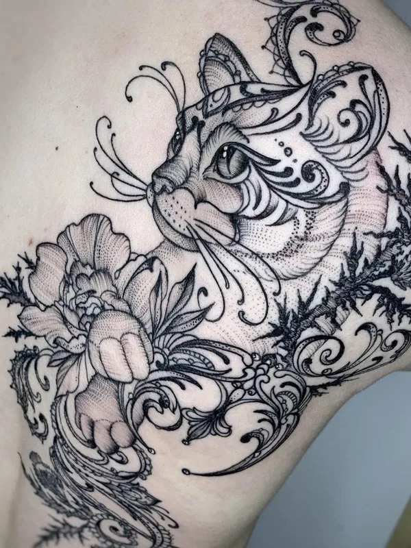 black blackwork tattoo on shoulder blade #45895 | Tattoo Artist Елена Баски