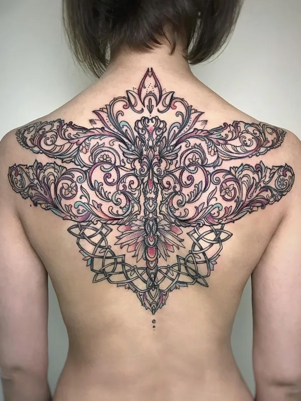female color ornamental tattoo on upper back #45896 | Tattoo Artist Елена Баски