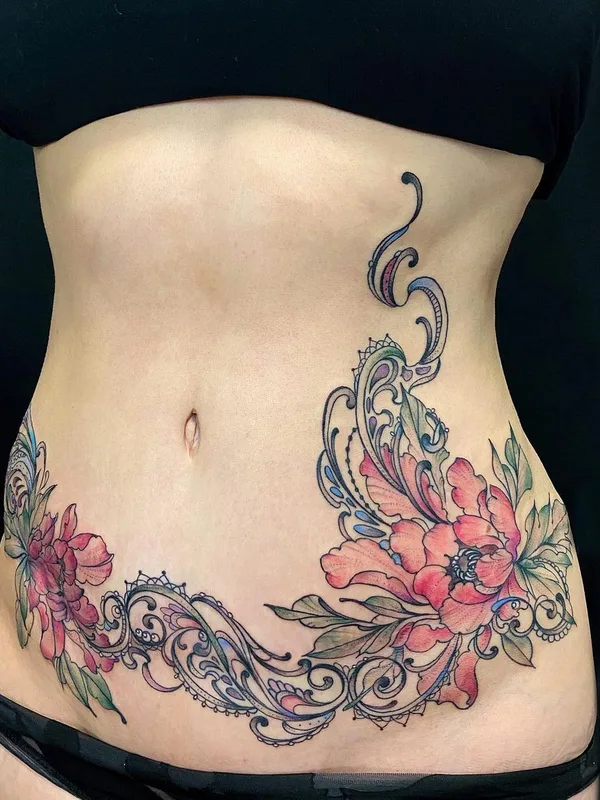 female color ornamental tattoo on stomach #45899 | Tattoo Artist Елена Баски