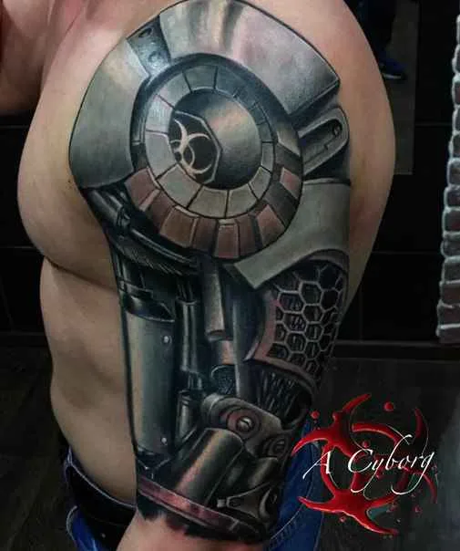 male black and grey biomechanical татуировка на full sleeve #16188 | Тату мастер Alexei Efimov