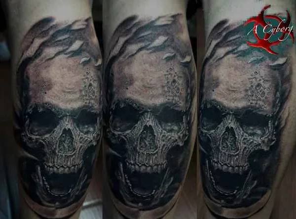 black and grey realism татуировка на calf #16181 | Тату мастер Alexei Efimov