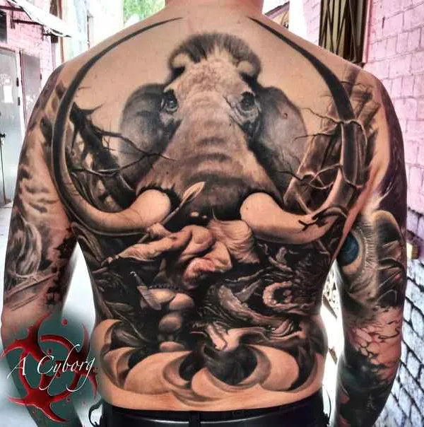black and grey realism татуировка на full back #16180 | Тату мастер Alexei Efimov