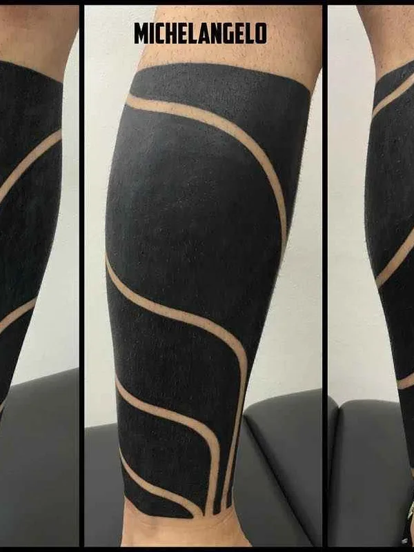 black blackwork tattoo on calf #14578 | Tattoo Artist Michelangelo