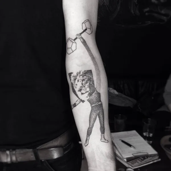 Дотворк tattoo by Otto D’Ambra in London