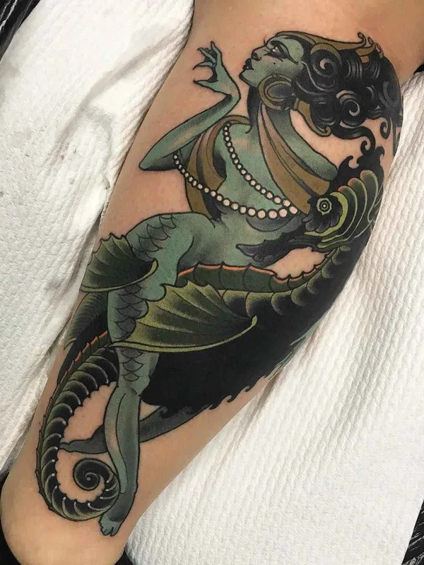 color neo traditional Tatuaggio su calf #10637 | Tatuatore Emily Rose Murray