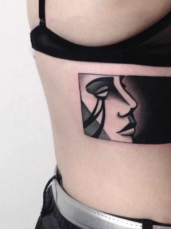 female black and grey black and grey tattoo auf ribcage #14340 | Tätowierer Денис Марахин
