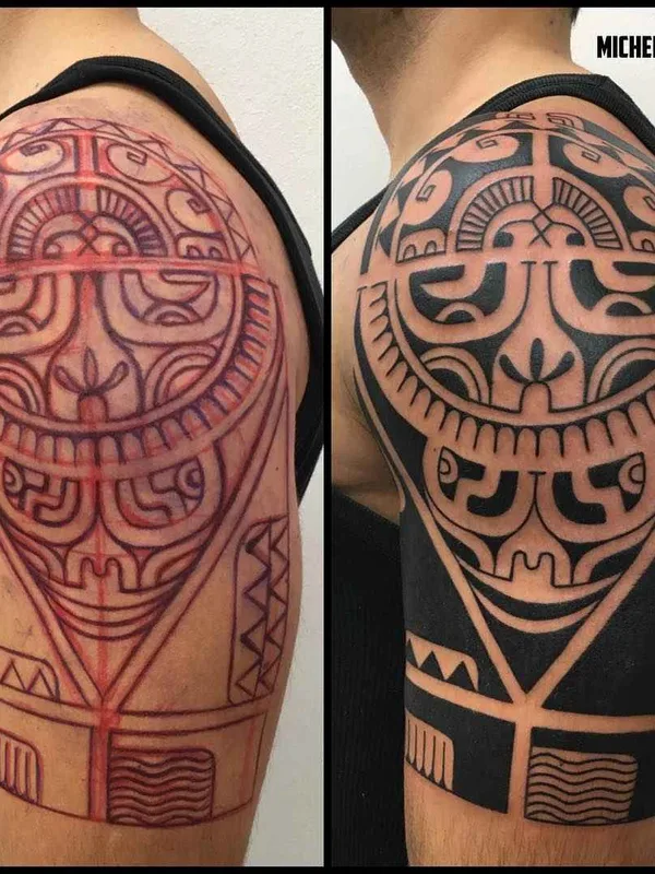 male black tribal tattoo on shoulder #14579 | Tattoo Artist Michelangelo