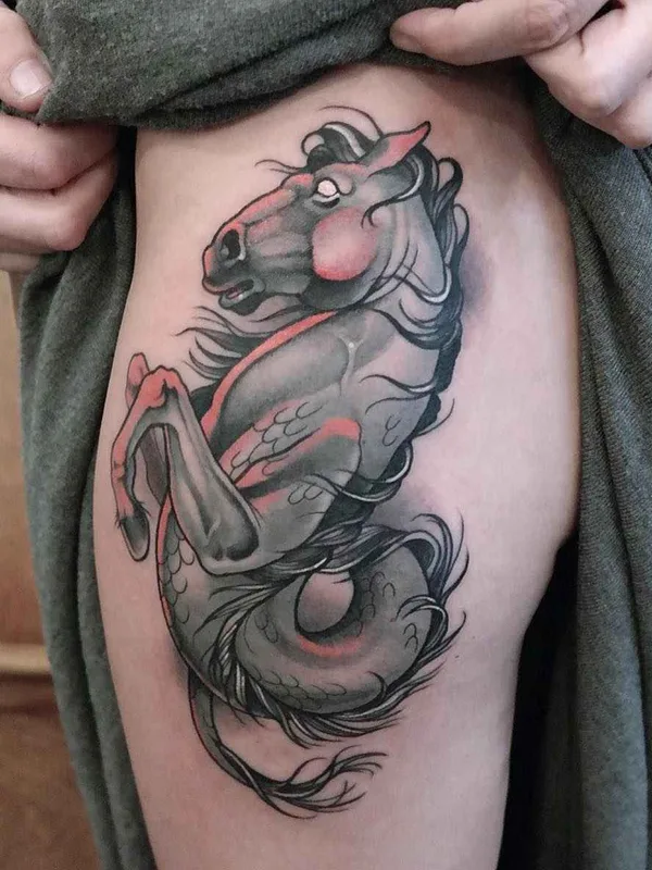 black and grey neo traditional tattoo auf thigh #14550 | Tätowierer Gianpiero Cavaliere