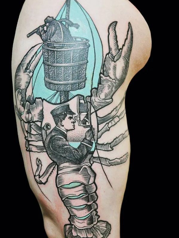 black and grey engraving tattoo on thigh #22727 | Tattoo Artist Marcin Pawlus