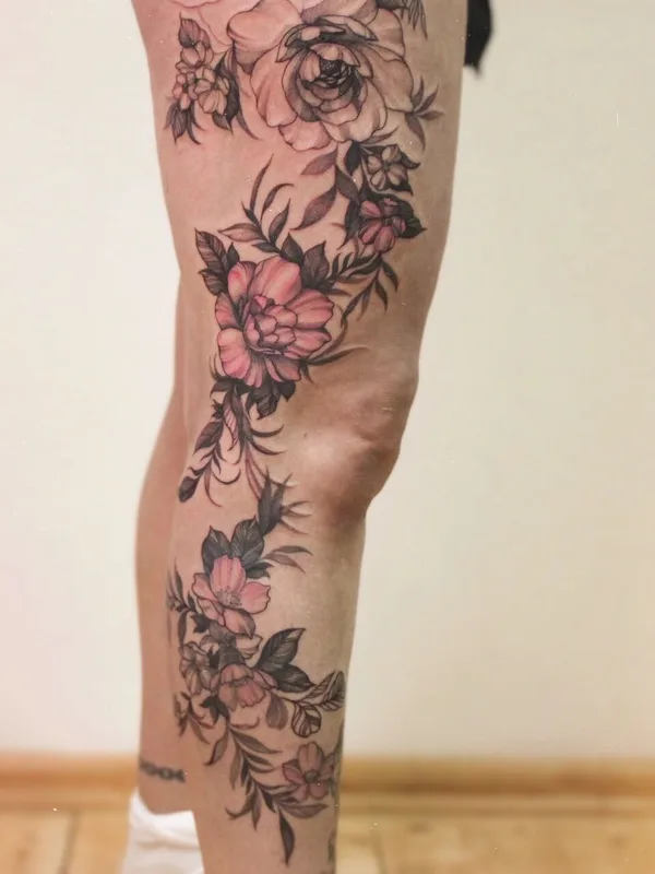 color botanic tatouage sur thigh #51491 | Artiste tatoueur Ольга Прима