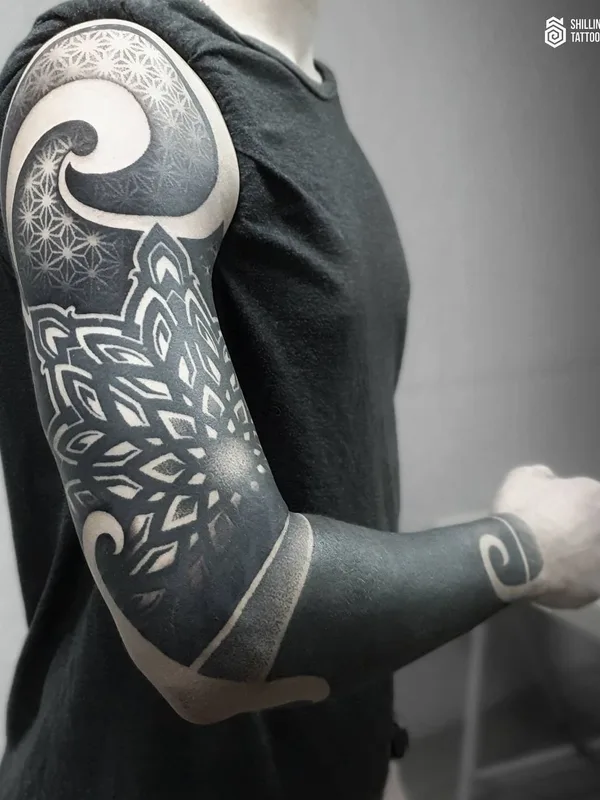 black blackwork 纹身 在 full sleeve #51519 | 纹身师 Сергей Шилин