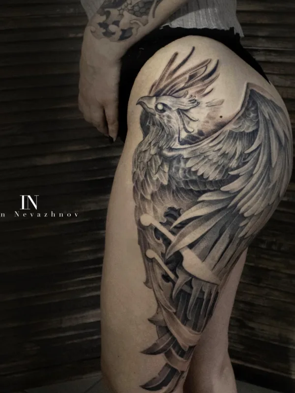 female black and grey realism Tatuaggio su thigh #51558 | Tatuatore Иван Неважнов