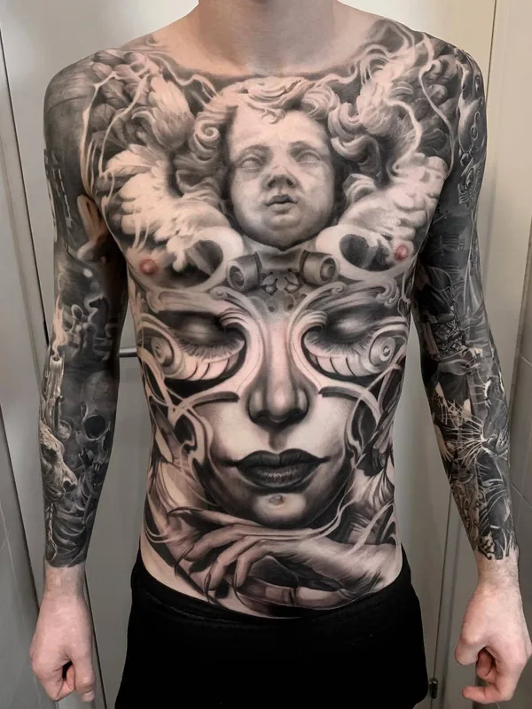 male black and grey realism tatuaje en full body #29113 | Tatuador Ivano Natale