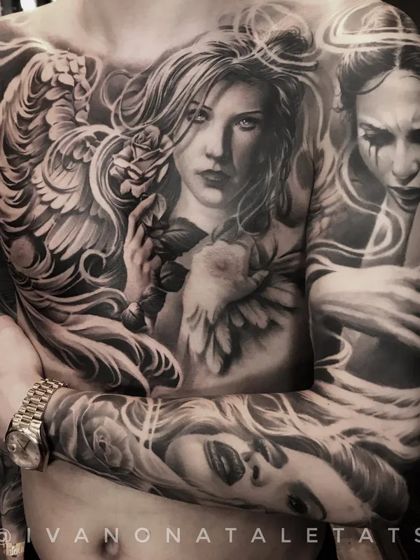 male black and grey realism tatuaje en full sleeve #29111 | Tatuador Ivano Natale