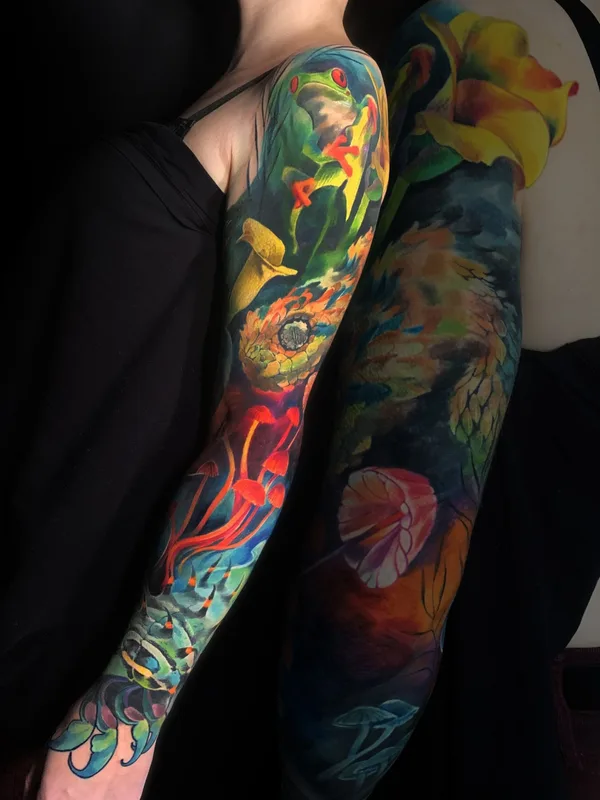 female color illustrative татуировка на full sleeve #53133 | Тату мастер Евгения Окто