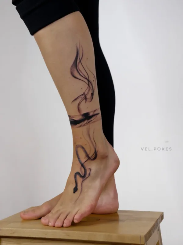 female black abstract татуировка на calf #68359 | Тату мастер Vel Pokes