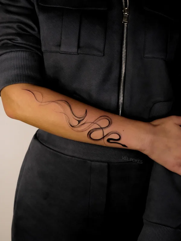 black linework татуировка на forearm #68360 | Тату мастер Vel Pokes