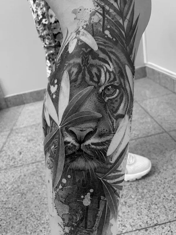 black and grey realism tattoo on calf #69730 | Tattoo Artist Inkdeology