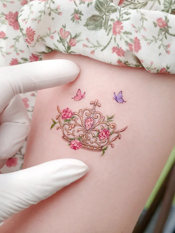 female color jewelry tattoo on leg #55598 | Tattoo Artist Solar