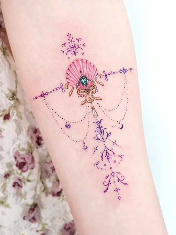 female color jewelry tattoo on shoulder #55601 | Tattoo Artist Solar