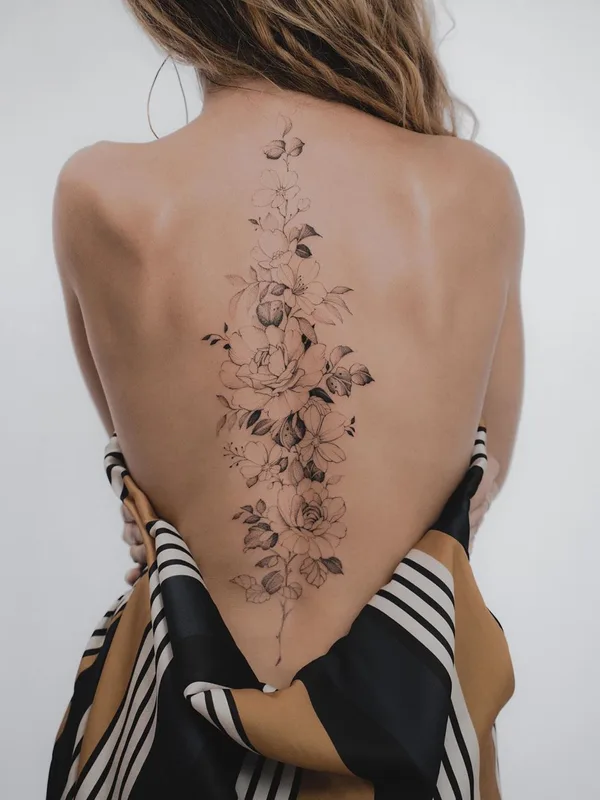 female black fineline, botanic татуировка на back #36988 | Тату мастер Tritoan Ly