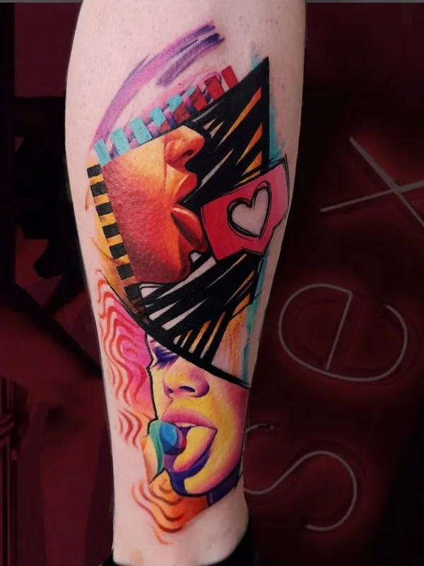 color pop art Tatuagem em calf #32155 | Tatuador Svetlana Shamber