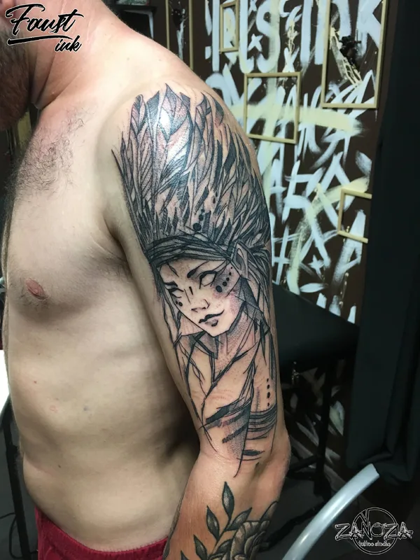 male black blackwork татуировка на upper arm #32198 | Тату мастер Александр (Faust) Строилов