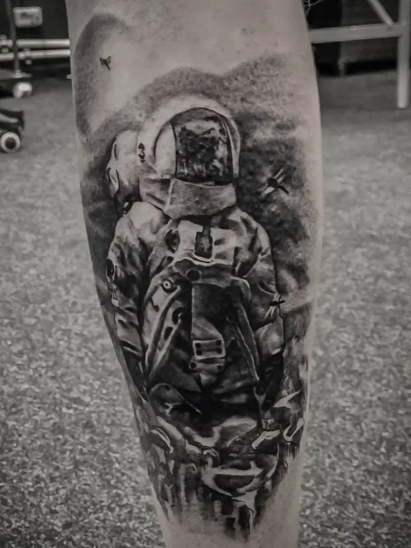 black and grey realism татуировка на calf #73005 | Тату мастер Павел Казакевич