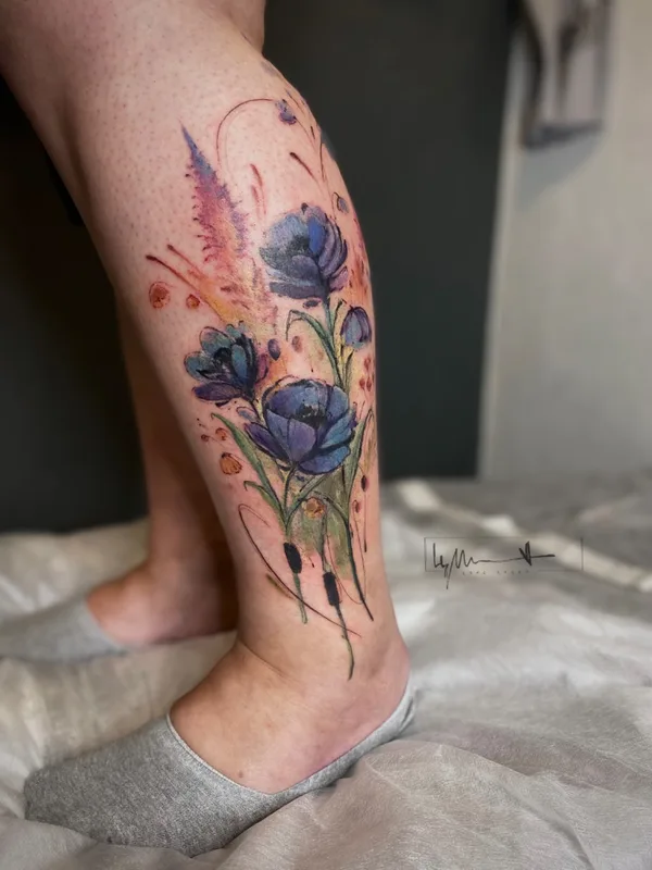 color watercolor татуировка на calf #58971 | Тату мастер Мария Цегельник