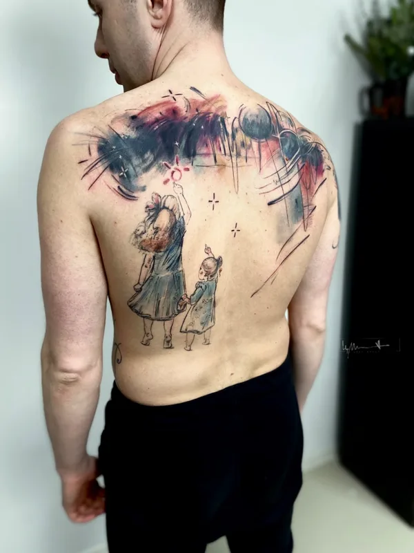 male color watercolor татуировка на full back #58974 | Тату мастер Мария Цегельник