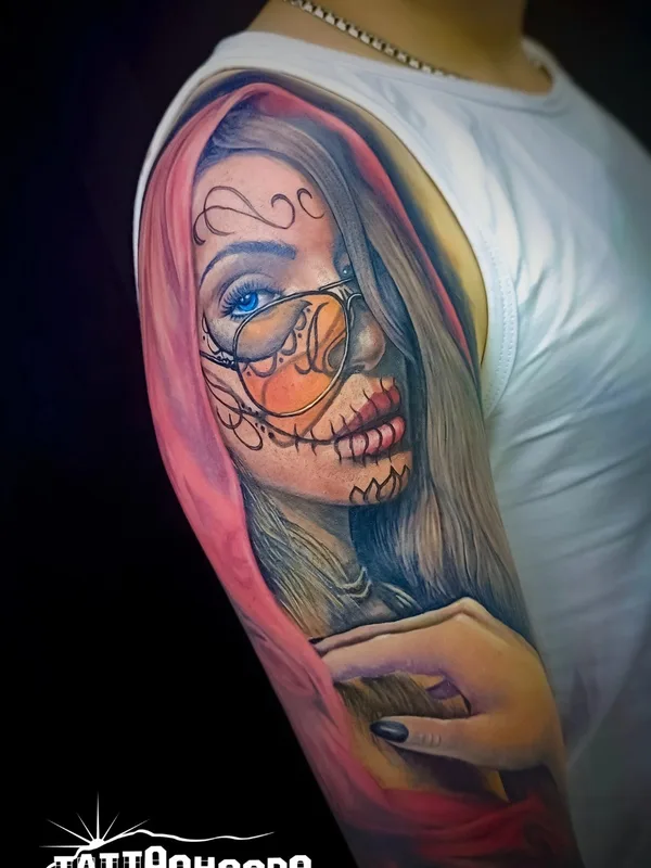 female color realism tattoo on full sleeve #73805 | Tattoo Artist Evgeniy Gobuzov