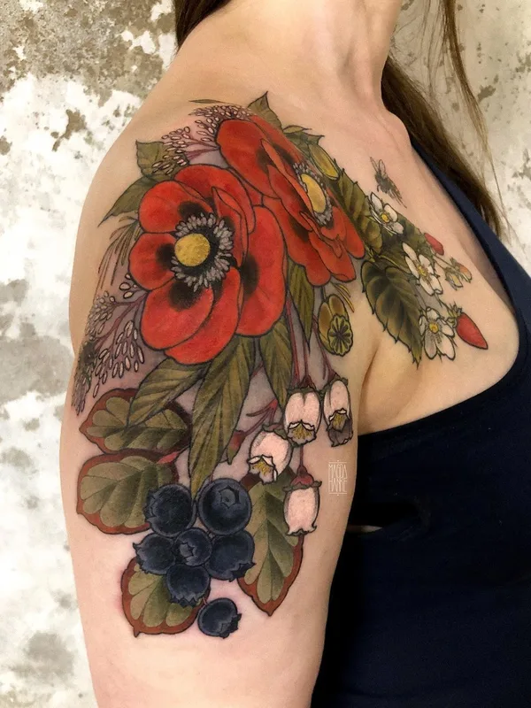 female color botanic Tatuaggio su shoulder #42957 | Tatuatore Magda Hanke