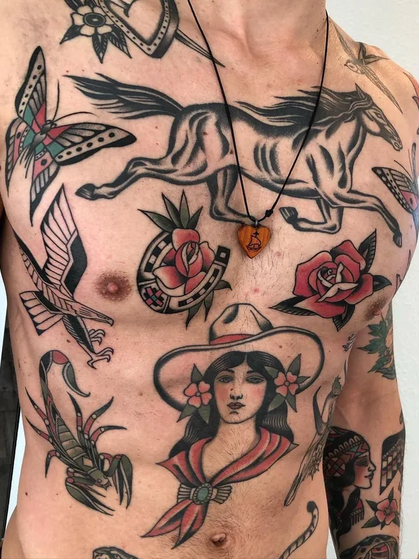 male color traditional 纹身 在 chest #43010 | 纹身师 Shitneck Jones