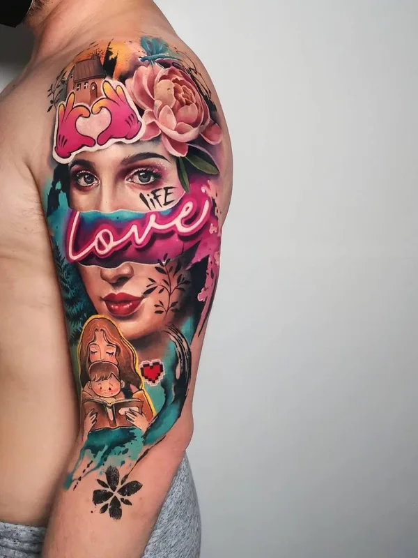 male color illustrative татуировка на full sleeve #43028 | Тату мастер Carolina Caos Avalle
