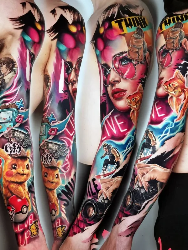 color illustrative татуировка на full sleeve #43022 | Тату мастер Carolina Caos Avalle