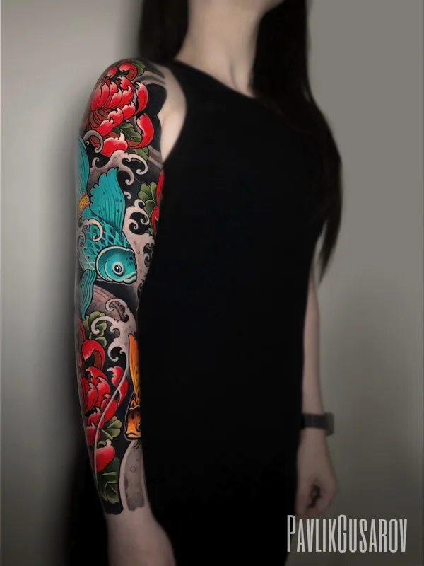 female color japanese tatouage sur sleeve #75202 | Artiste tatoueur Pavlik Gusarov