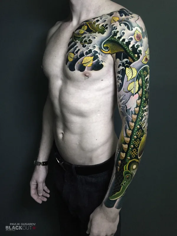 male color neotraditional tatouage sur sleeve #75211 | Artiste tatoueur Pavlik Gusarov
