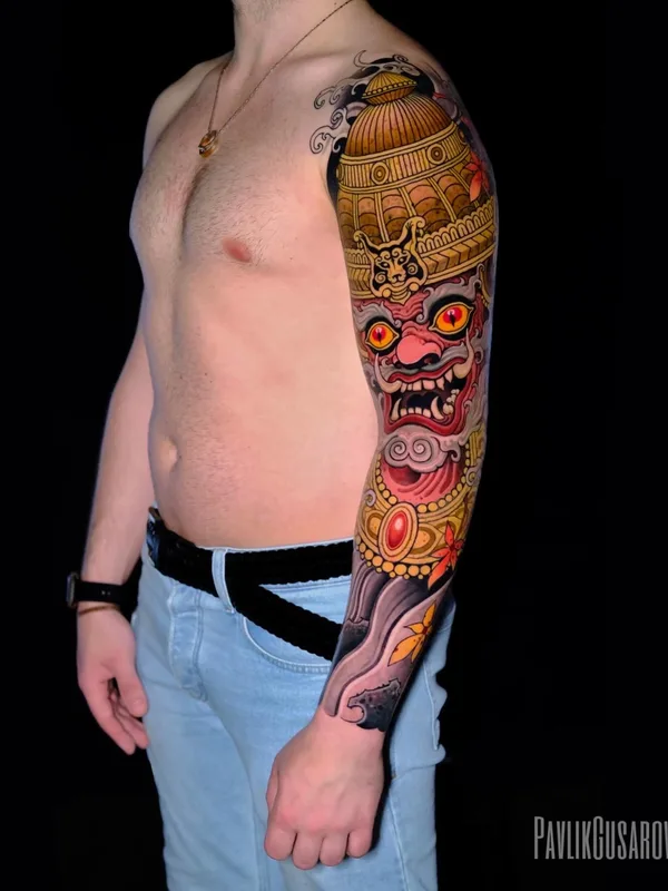male color neotraditional tatouage sur sleeve #75214 | Artiste tatoueur Pavlik Gusarov