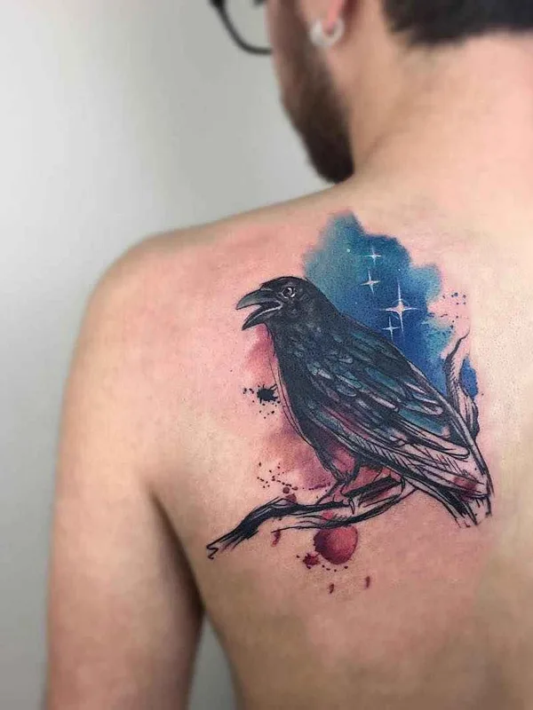 male color watercolor татуировка на shoulder blade #7587 | Тату мастер Yeliz Ozcan