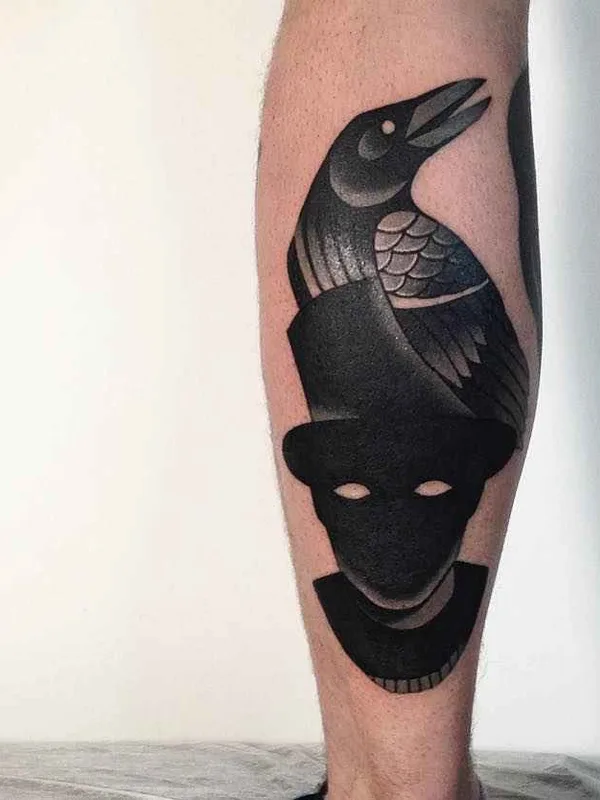 black and grey blackwork tattoo auf calf #14342 | Tätowierer Денис Марахин