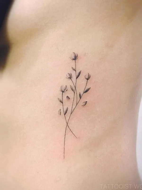 female black and grey fineline tattoo on ribcage #11992 | Tattoo Artist Wonseok